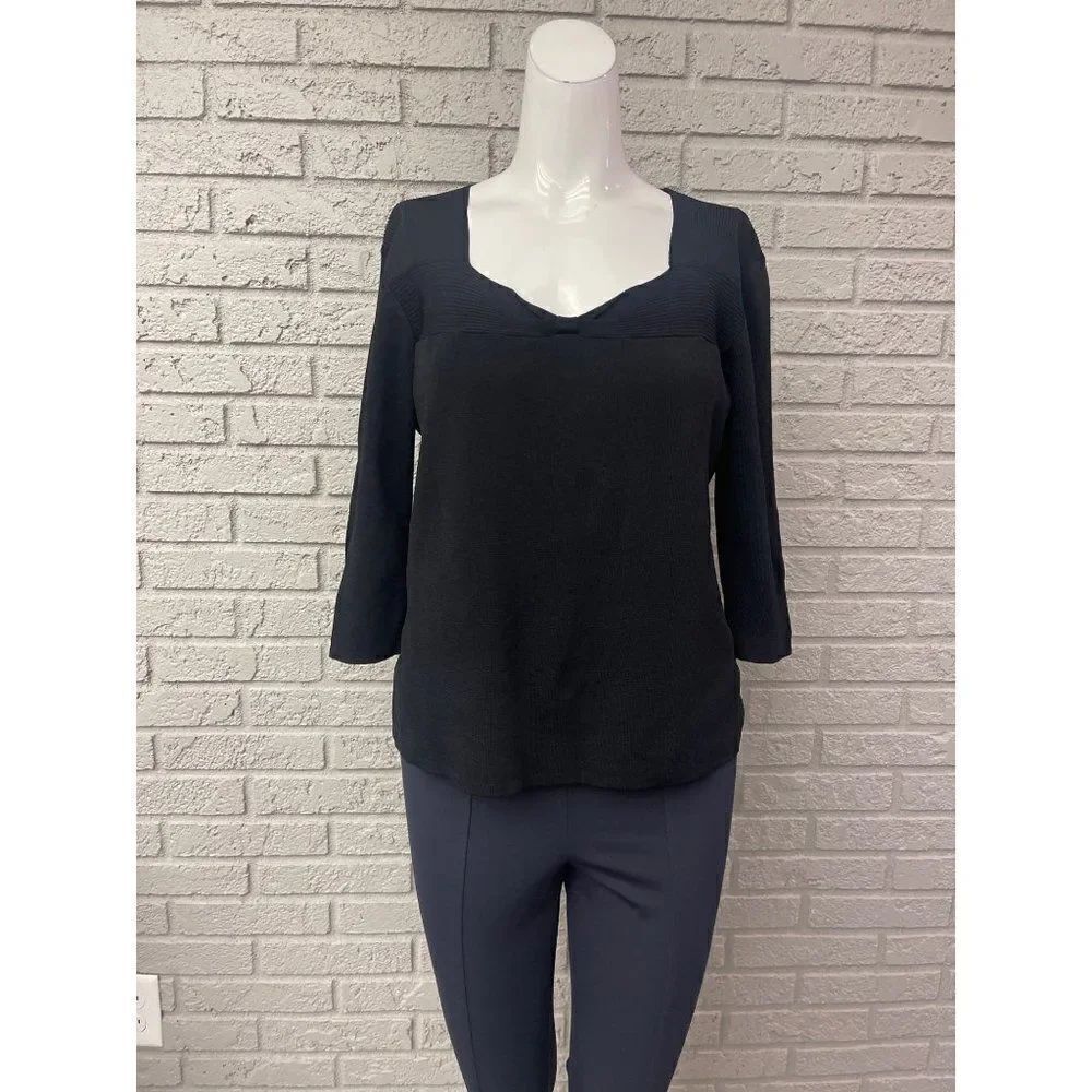 JAC Black Ribbed Knit Twist Neckline Sweater Size XL